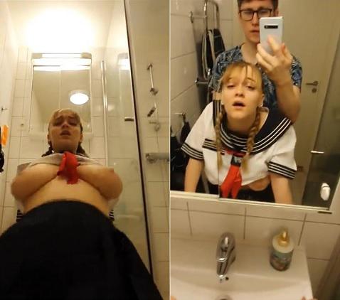 Swedish Snapchat Sex - Schoolgirl Sister gets creampied in bathroom