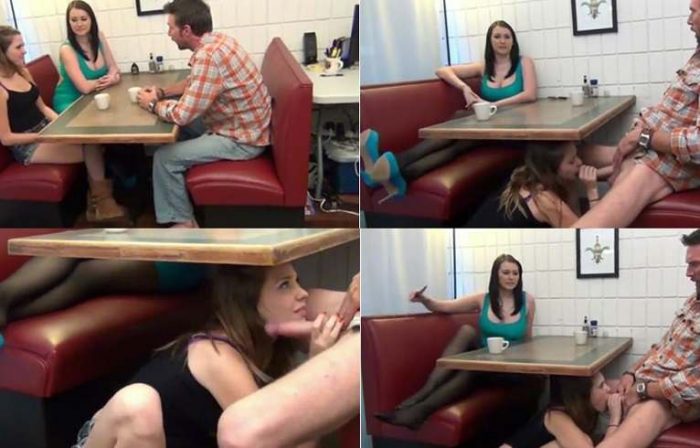 Bratty Babes Own You - Bratty Step-Daughter Gives Step-Dad Footjob Blowjob Under Table Girlfriend Unaware SD mp4